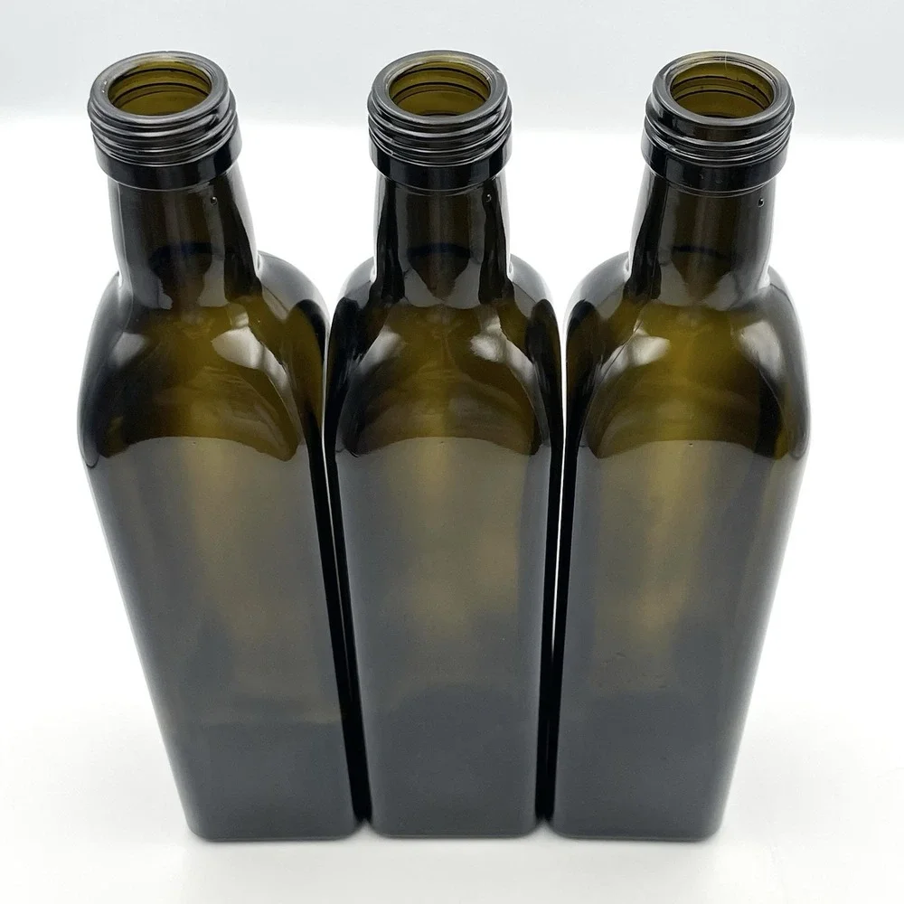Set of 3 500ml 50cl Dark Green‎ Square Glass Bottles Olive Oil 10.25